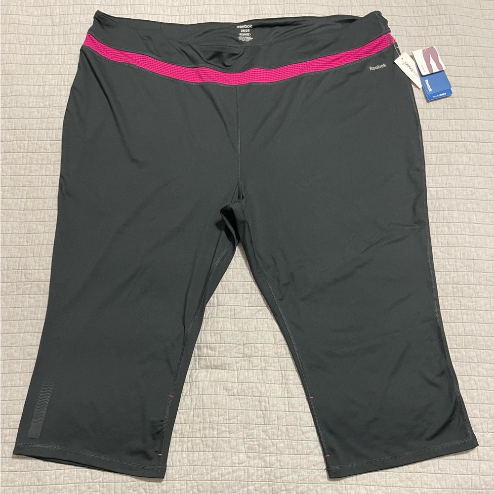 Reebok Black Capri Leggings with Pink Waistband